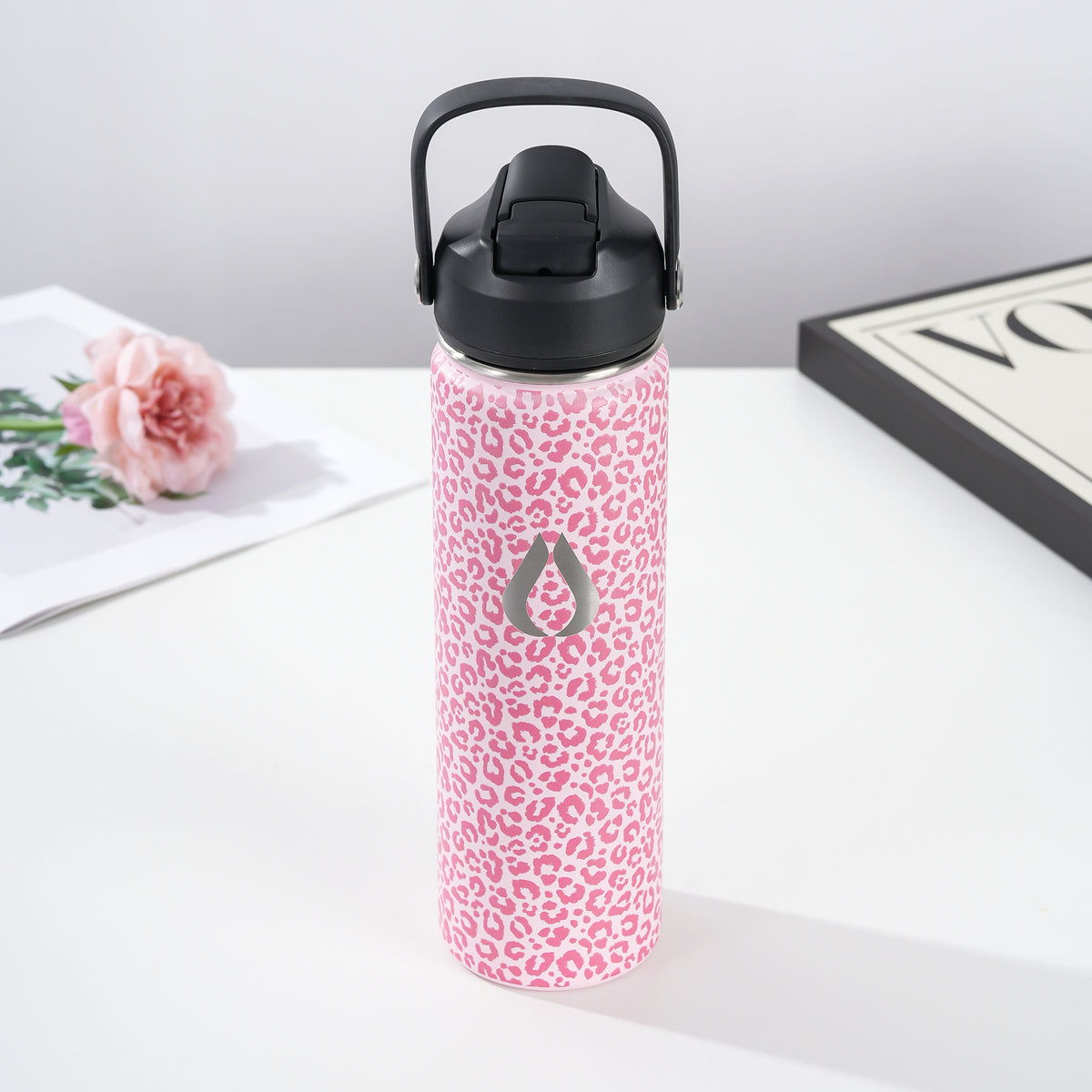 Vandflaske - 650ML - Pink Leopard