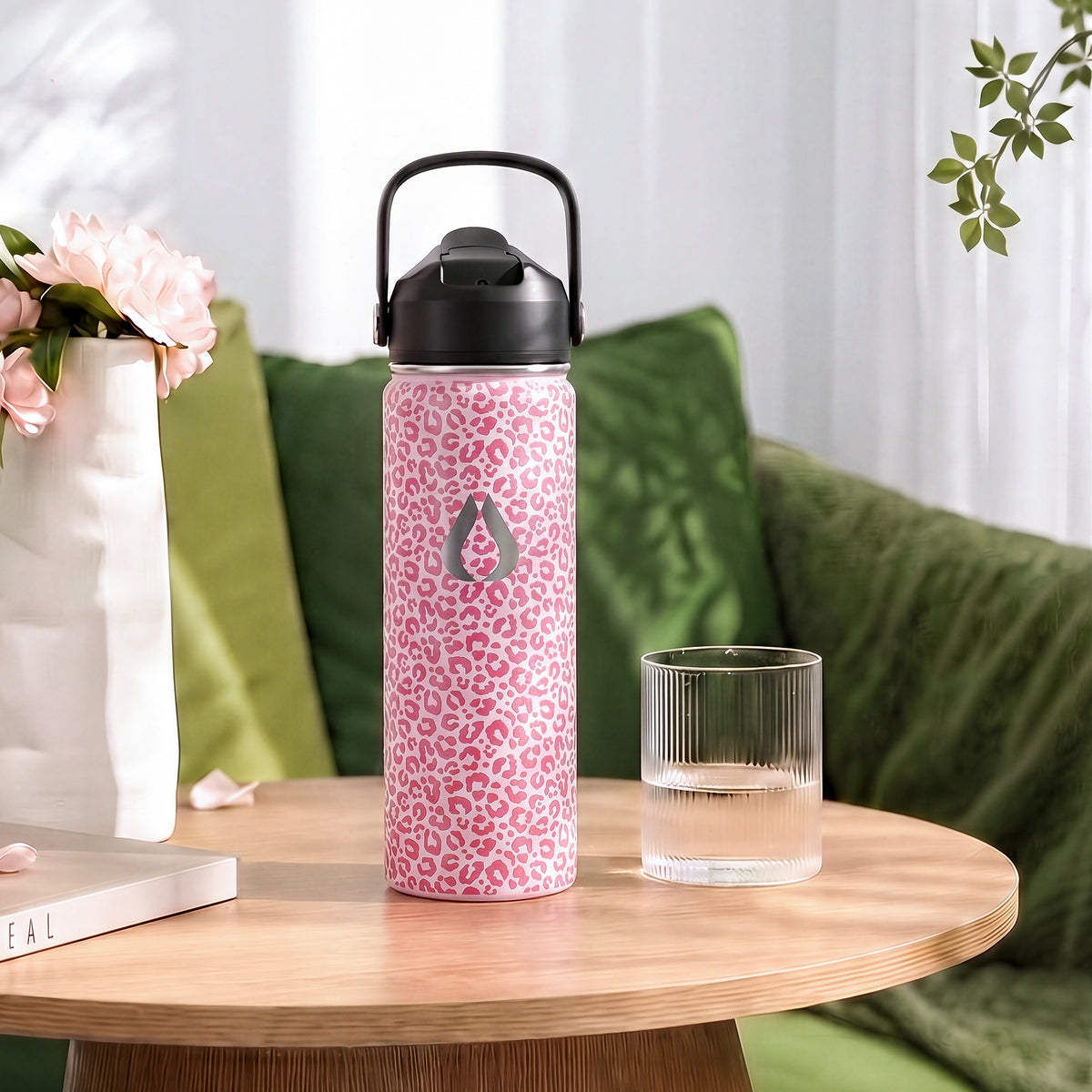 Vandflaske - 650ML - Pink Leopard